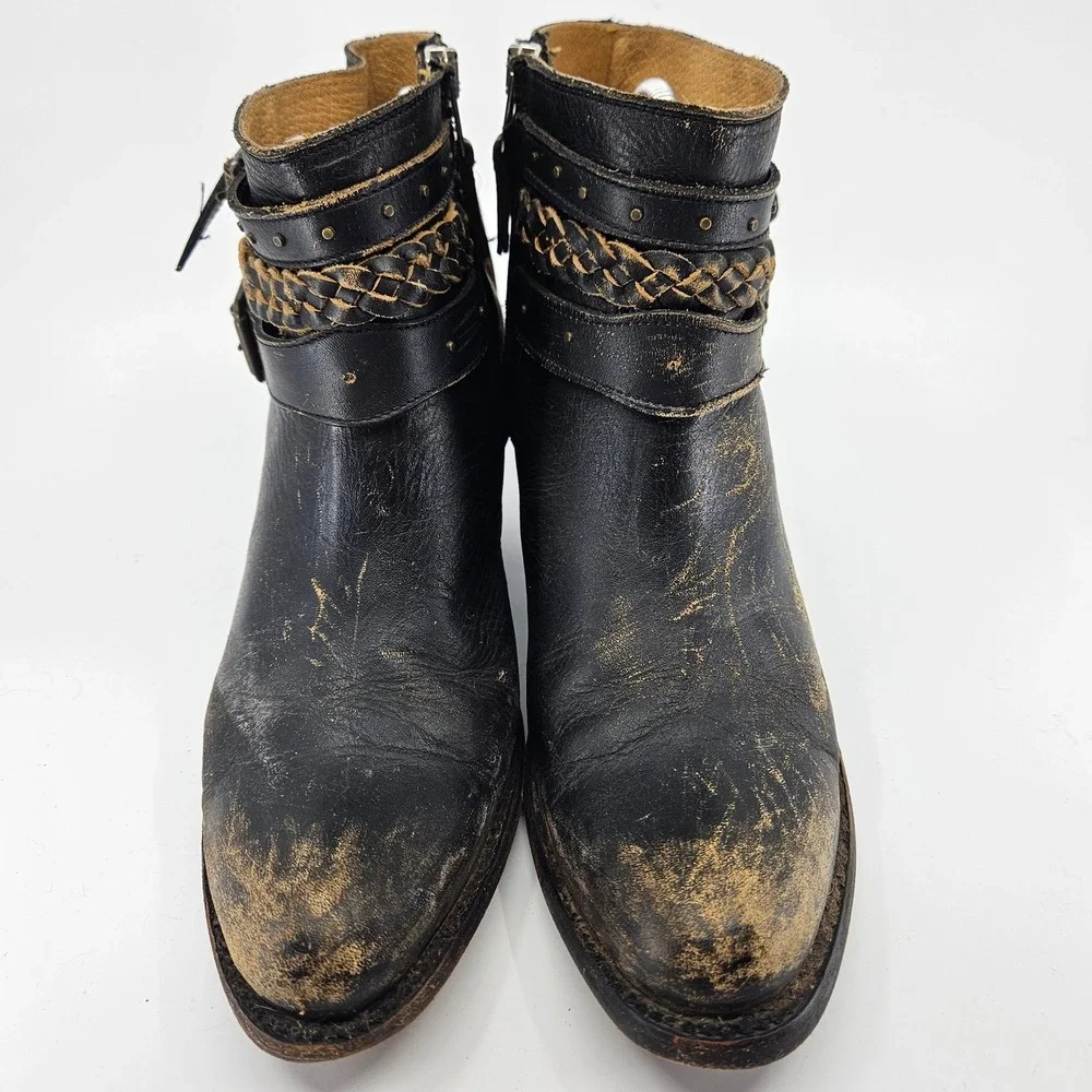 Idyllwind by Miranda Lambert Black Braided‎ Leather Ankle Boot Buckle Fringe